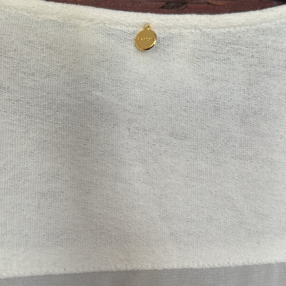 Anthropologie (harlyn) navy/off white sheer crepe and woven block stripe tunic - Picture 5 of 6